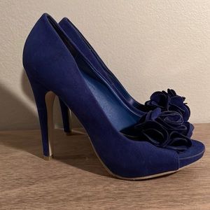 Damita K royal blue suede-like peep toe heels
